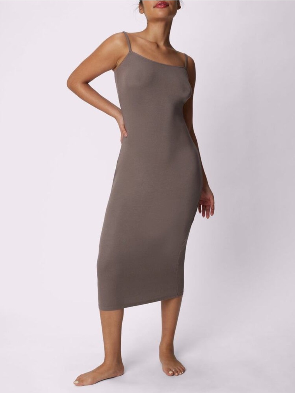 Parade Taupe Maxi Slip Dress with Spaghetti Straps
